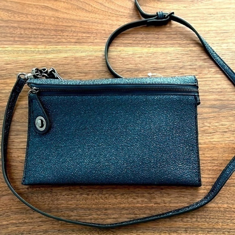 Sondra Roberts rectangle blue metallic shine crossbody-wristlet